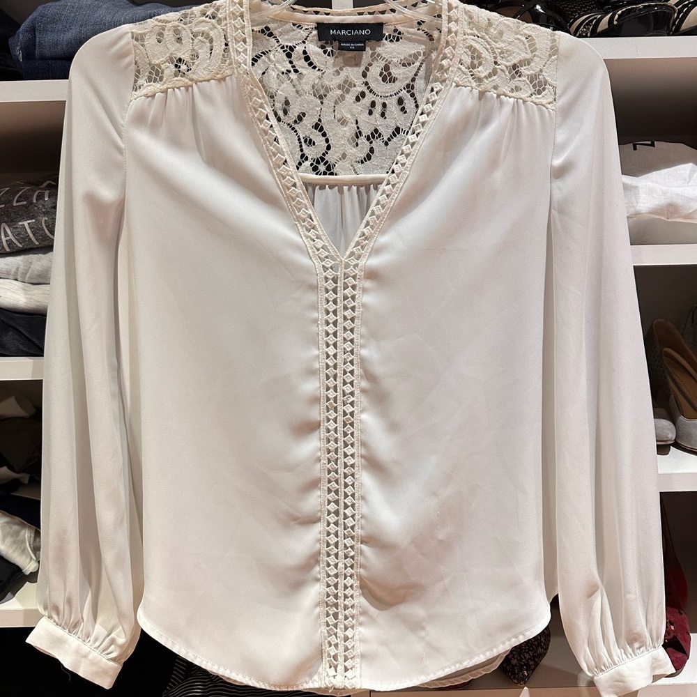 LN Marciano Lace Long Sleeve white blouse XS